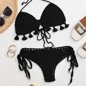 ชุดว่ายน้ำถักโครเชต์แบบเซ็กซี่สำหรับผู้หญิง รุ่นใหม่ พร้อมพู่ห้อยประดับชายชายหาด และชุดบิกินี่, ชุดบราเล็ตต์ถักโครเชต์สำหรับขาย - Product Image 6