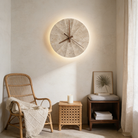 Lampu Dinding Jam Modern Kreatif Grosir Online, Wabi-sabi Bulat Kuning Travertine untuk Ruang Tamu Kamar Tidur