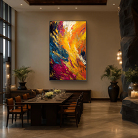 Peinture à l'huile abstraite contemporaine audacieuse multicolore, coups de pinceau texturés et flamboyants, feuille d'or, art mural sur toile