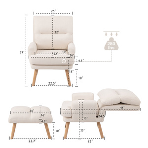 Sillón Individual de Tela con Función de <span class=keywords><strong>Cama</strong></span>, <span class=keywords><strong>Respaldo</strong></span> Ajustable, Convertible en Sofá <span class=keywords><strong>Cama</strong></span>, Sillón de Descanso con Reposapiés Otomano - Product Image 3