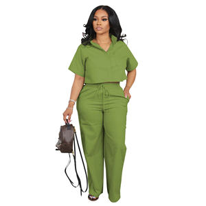 Vêtements pour femmes européens et américains transfrontaliers : Chemise à manches courtes et pantalon décontracté en lin pour femme de bureau, Été 2026 - Product Image 3