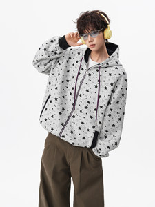 Sudadera con capucha de alta calidad para hombre, estilo urbano, personalizada, de diseñador, a la moda, oversize, informal, con estampado de estrellas, con cremallera, corta - Product Image 1