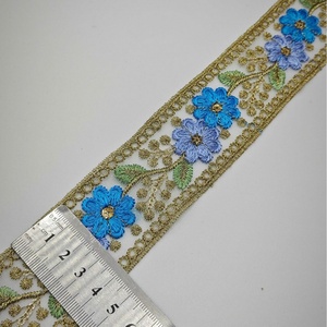Accesorios de Estilo Étnico, Cinta de Flores Pequeñas de 4.5cm, Encaje con Hilo Dorado, Base de Tela Ecológica, Código de Barras, Ropa DIY, Disponible en Stock - Product Image 4