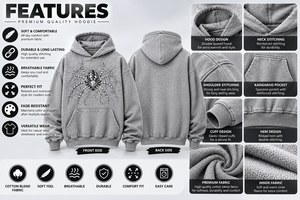 Sudadera con Capucha para Hombre, Color Gris, con Estampado de Araña, Estilo Casual, de Forro Polar, con Bolsillo Delantero, Corte Holgado - Product Image 4
