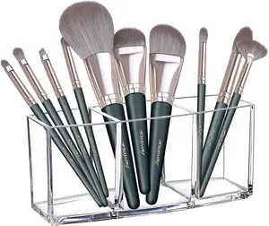Clear Acrylic Cosmetic Pencil Storage Makeup Brush Organizer Eyeliners Display Holder with 3 Slots