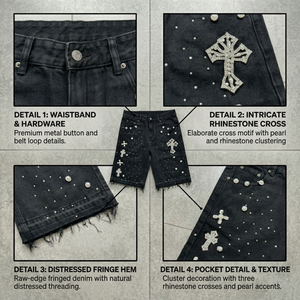 Hot Supplier Custom Vintage Washed Rhinestone Denim Shorts Man's Bling Crystal <b>Beaded</b> Jean Shorts TKAN833 Summer Fashion Shorts - Product Image 3