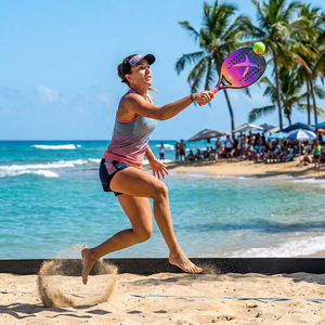 Raqueta de Tenis Playa KingQ King1 de Fibra de Carbono 12K 3K, Forma Híbrida, 84 cm de Diámetro, 330g, Espuma EVA Media, Empuñadura de Cuero PU para Principiantes - Product Image 4