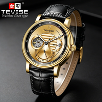 Montre mécanique automatique de luxe TEVISE pour homme, avec cadran squelette et bracelet en cuir