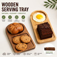 Plateau de service en bois d'acacia avec compartiments, style japonais, assiette de petit-déjeuner pour café, pain, dessert, collation, logo personnalisé