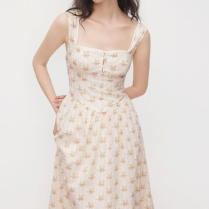 Vestido de Verano de Tirantes Finos con Estampado Floral para Mujer, Estilo Casual, Retro Francés, Cottagecore - Product Image 2