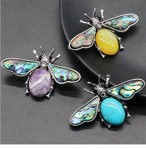 Vintage Rose Quartz Opale <span class=keywords><strong>Lapis</strong></span> <span class=keywords><strong>Lazuli</strong></span> Agate Pierre Abeille Pendentif Naturel Abalone Shell Améthyste Broches En Gros Mariages Alliage - Product Image 3