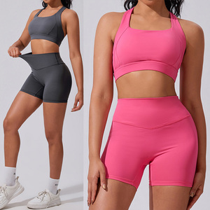 Gym Clothes Women Sports Yoga Set Custom Logo Shirt and Shorts Yoga Set Soft Pilates Clothes High Quality Tracksuit Outfits - Product Image 2