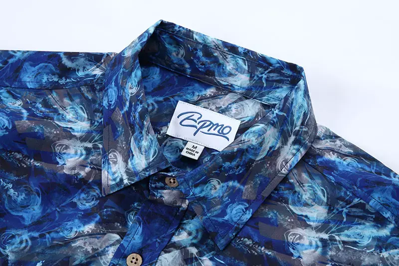 Wholesale Silk Blue Hawaiian Shirts Summer 3D Printed Short Sleeve Button Down Aloha Shirts