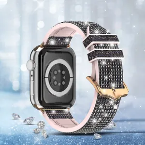 Correa de silicona + cuero para Apple Watch Band 40mm 41mm 45mm 44mm 38mm 45 49mm Bling correa de reloj pulsera iWatch Serie 3 5 6 SE 7 8