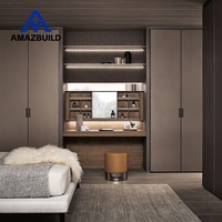 AMAZBUILD Armoires en bois haut de gamme avec panneaux en verre et éclairage LED, coiffeuse, dressing, mobilier de chambre contemporain pour la maison