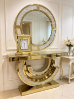 Ensemble de table console et miroir mural contemporains en verre effet diamant brisé pour entrée, salon, chambre