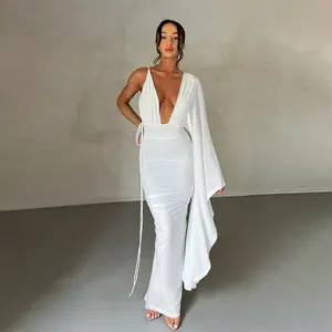 Weibliche rücken freie eine Schulter Langarm Kleid Sexy Mode Elegante tiefe V-Ausschnitt Kleider 2023 Sommer Frauen Abend Party Kleider