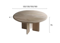 Table à manger ronde en chêne massif Wabi Sabi avec trois pieds en dalle et piédestal croisé pour salle d'exposition