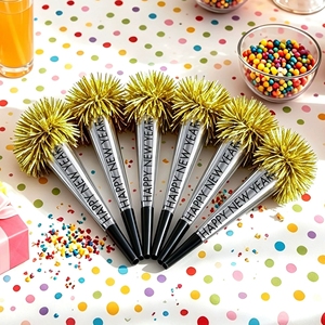 Happy <b>New</b> <b>Year</b> Party Horn Gold Tinsel Fringe Noise Maker Silver Foil Blow Horn <b>New</b> <b>Year</b> Eve Celebration Party Favors Supplies - Product Image 5