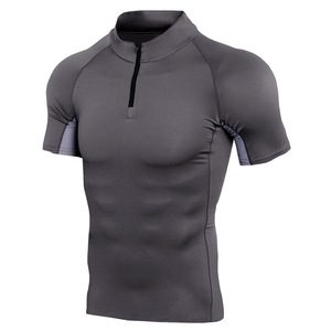 Customizable Logo Men's Sporty Gym Compression Exercise Shirts Breathable Quick-Drying Short Sleeve Mock Turtleneck for Summer - Product Image 5
