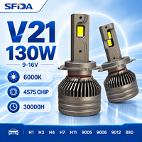 Ampoules de phares de voiture LED haute puissance SFIDA V21 130W, boîte d'emballage personnalisée, 6000K, nouvelle version améliorée, vente en gros d'usine