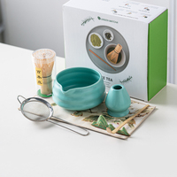 Astief Coffret Cadeau Élégant Européen 7 Pièces en Porcelaine Céramique Bleu Clair pour Thé Matcha – Outils de Mélange, Bol Chawan, Fouet Chasen