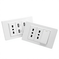 DELEFU 118 Type PC Noir Prise murale italienne double USB Type-C avec logo, interrupteur d'alimentation 2 gangs 2 voies durable 10A, panneau de prise encastré