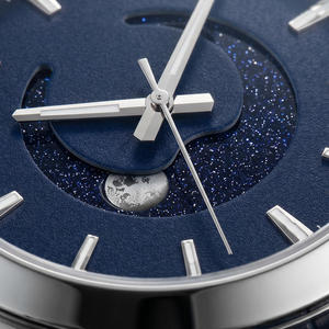 ผู้ผลิตนาฬิกา OEM Miyota Automatic 9015 Moonphase นาฬิกาข้อมือ โลโก้สั่งทำพิเศษ หน้าปัดสีน้ำเงินลายดวงดาวพร้อมแสดงข้างขึ้นข้างแรม สายเหล็กและสายหนัง - Product Image 4