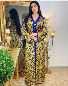 Abaya — robes élégantes jaunes pour femmes, vêtements islamiques du moyen-orient, avec imprimé floral, de haute qualité, nouvelle collection