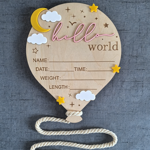 Uionen Plaque en bois « Hello World » pour annonce de naissance, plaque de marquage des étapes de croissance du bébé, nom, date, poids, longueur, accessoire photo pour nouveau-né - Product Image 6