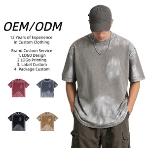 Camiseta de Algodón Grueso Lavado Vintage para Hombre, de Alta Calidad, TKAN780D, Pintada a Mano, Estilo Holgado Informal, Corte Cuadrado, Lisa - Product Image 1