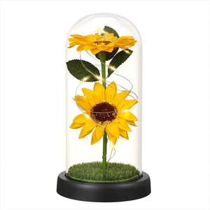 Tournesol éternel en verre coloré, fleur artificielle avec lumière LED, cadeau unique, thème amour Saint-Valentin, modèle produit - Product Image 1