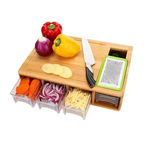 Britor <b>Bamboo</b> Cutting Board With <b>Containers</b> Rectangle Wood Chopping Block For Kitchen Storage - Product Image 5