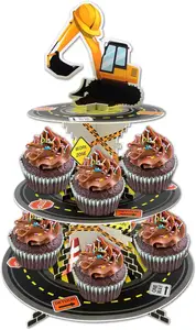 Подставка для торта, строительный грузовик, экскаватор, тема, поднос для кексов для мальчиков, подставка для десертов, праздничные украшения для вечеринки, дня рождения