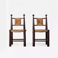 Chaise de salle à manger en bois massif de style rétro français DISHI pour la maison, petites salles à manger, dossier en corde tressée vintage pour les maisons d'hôtes, les hôtels