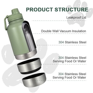 Bouteille d'eau pour chien en acier inoxydable 3 en 1, anti-fuite, avec bol pliable, gourde de voyage pour animaux de compagnie, logo personnalisé, 1000 ml, 32 oz - Product Image 2