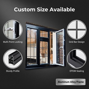 Customized Black Aluminum Casement <strong>Window</strong> Double Glazed <strong>Grid</strong> Bar Design OEM ODM Factory Wholesale for Villa Project Contractor - Product Image 2