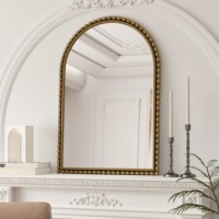 Miroir de vanité vintage en fer forgé avec bordure perlée, à suspendre au mur ou à placer sur une table, idéal pour le salon, la chambre ou la salle de bain
