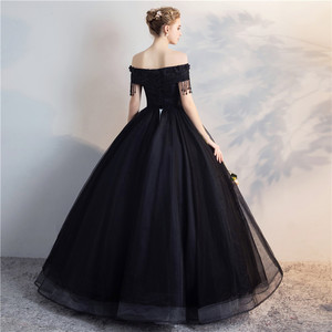 Black Off The Shoulder Ball Gown Empire Waist Chiffon Long Evening Dress For Women Performance Hosting Photo Studio - Product Image 4