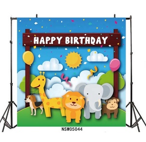7x5ft Happy <span class=keywords><strong>Birthday</strong></span> Party Hintergrund Vinyl Niedliche Tier-Dschungel-Safari Cartoon-Zoo-Wald Dekoration Banner für Heim-Fotografie - Product Image 2