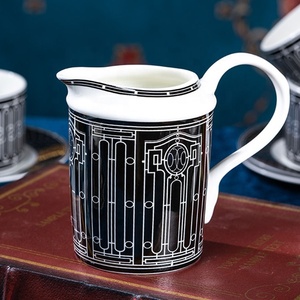 New Designs Luxury Black Stripes Deco Porcelain Eco-Friendly Coffee Tea <b>Cup</b> <b>Set</b> Fine Bone China Party Drinkware - Product Image 2