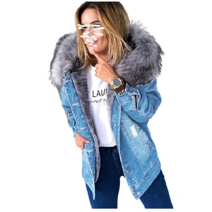 Giacche da donna con cappuccio in <span class=keywords><strong>Denim</strong></span> Jeans giacca invernale spessa e calda pelliccia cappotti da donna oversize <span class=keywords><strong>S</strong></span>-5XL cappotti Vintage autunnali - Product Image 1