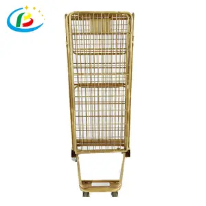 Security Four Sides Hot Dip Zinc Metal Cage Storage Trolley Cart Roll Containers With Door