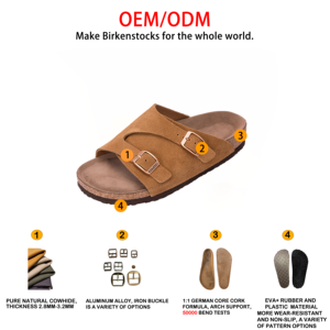 Chất Lượng Cao Unisex Zurich Khóa Nút Chai Dép Da Bò Chính Hãng Da Vòm Hỗ Trợ Chống-Trượt Birkenstocks Lấy Cảm hứng từ Chân Giường - Product Image 2