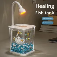 Aquarium de bureau rectangulaire mini LED moderne, éclairage ultra-clair, écologique, accessoire d'aquarium en acrylique