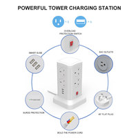 Multiprise verticale Vastfafa pour la maison, 15A, 8 prises CA, 6 ports USB, protection contre les surtensions, sans mise à la terre