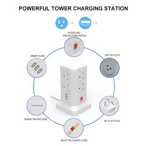 Vastfafa - سلك تمديد برجي منزلي, 8 مآخذ تيار متردد، 6 منافذ USB، شريط طاقة واقي من زيادة التيار الرأسي - Product Image 4