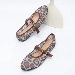 Ballerines respirantes pour femmes, mode printemps-été, chaussures décontractées Mary Jane à imprimé animal, ballerines en maille - Product Image 3