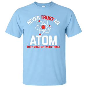 เสื้อยืดแขนสั้นผ้าฝ้ายพิมพ์ลายกราฟิกสำหรับผู้ชายแนววิทยาศาสตร์ "อย่าไว้ใจอะตอม" - Product Image 3