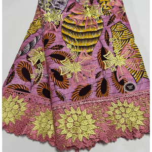 Dentelle de broderie au crochet en cire dorée, Pagne <span class=keywords><strong>Hollandais</strong></span>, Textiles en coton ciré africains originaux - Product Image 5